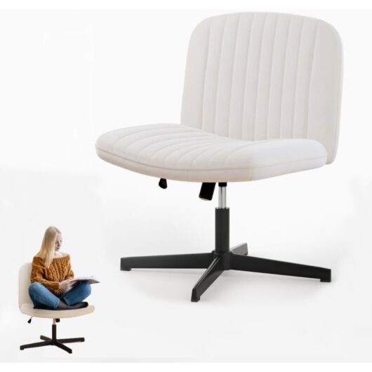 Bigzzia - Office chair no wheels Armless office chair Cross legged desk chair Velvet Fabric chair height adjustable swivel computer Chair Beige