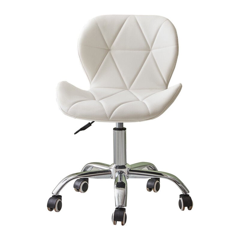 Clipop - Computer Desk Chair, Faux Leather Office Chair Height Adjustable Upholstered Seat Swivel Chair for Desk Home Office, White