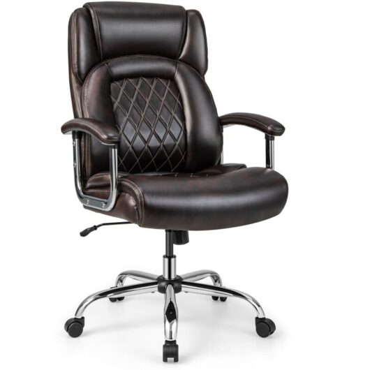 Costway - 227kg Leather Office Chair Adjustable Big & Tall Executive Chair-Coffee