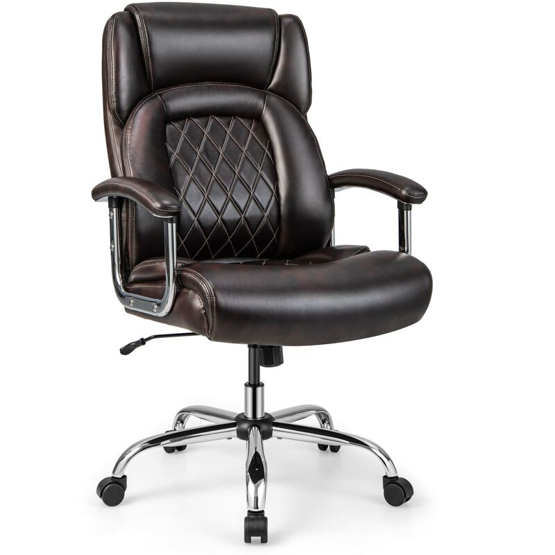 Costway - 227kg Leather Office Chair Adjustable Big & Tall Executive Chair-Coffee