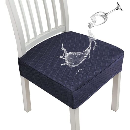 Diamond Lattice Waterproof Seat Covers for Dining Room Chairs, Stretch Kitchen Chair Covers for Dining Room, Seat Cushion Covers (Navy,2 Pcs)