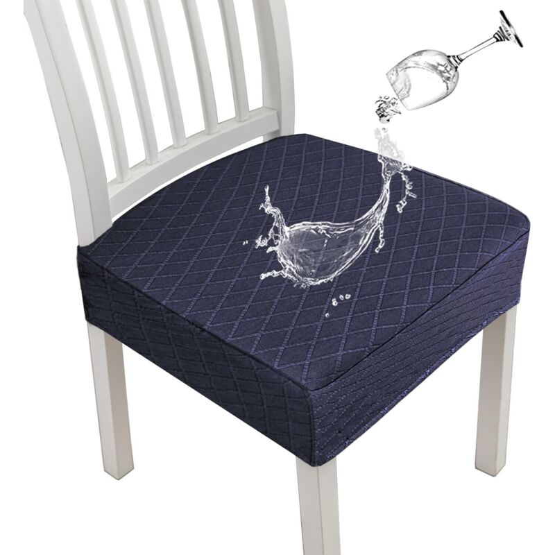 Diamond Lattice Waterproof Seat Covers for Dining Room Chairs, Stretch Kitchen Chair Covers for Dining Room, Seat Cushion Covers (Navy,2 Pcs)
