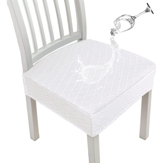 Diamond Lattice Waterproof Seat Covers for Dining Room Chairs, Stretch Kitchen Chair Covers for Dining Room, Seat Cushion Covers (White, 2 Pcs)