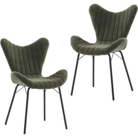 Dining Chairs 2Pcs in Chenille Fabric Modern Kitchen Chairs with Stylish Designed Backrest for Living Room Restaurant Cafe, Green, Wahson