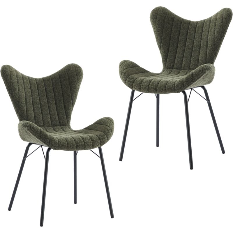 Dining Chairs 2Pcs in Chenille Fabric Modern Kitchen Chairs with Stylish Designed Backrest for Living Room Restaurant Cafe, Green, Wahson