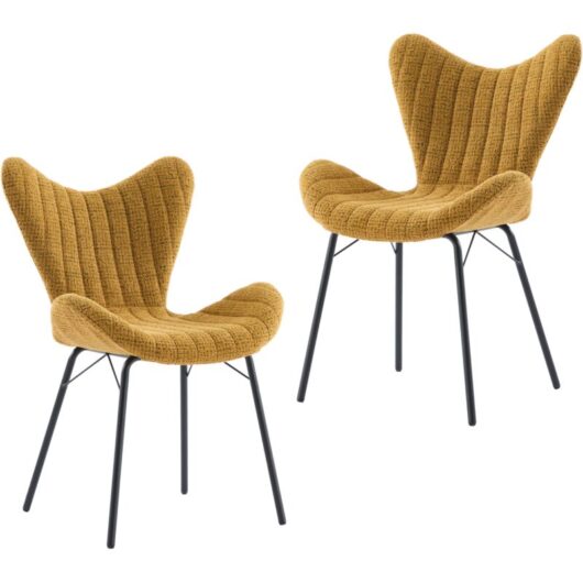 Dining Chairs 2Pcs in Chenille Fabric Modern Kitchen Chairs with Stylish Designed Backrest for Living Room Restaurant Cafe, Yellow, Wahson