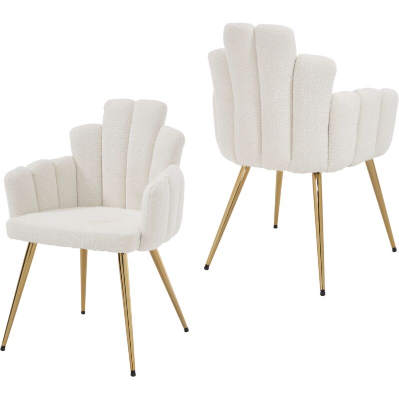 Dining Chairs 2Pcs in Faux Fur Kitchen Chairs with Special Designed Backrest for Living Room Restaurant Cafe, White, Wahson