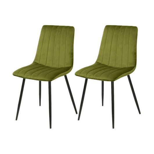 Dining Chairs 2x Velvet Upholstered Kitchen Leisure Chairs Lounge Reception Chairs for Home Office Bedroom Hotel Fern Green