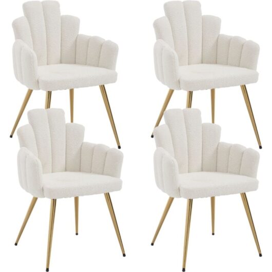 Dining Chairs 4Pcs in Faux Fur Kitchen Chairs with Special Designed Backrest for Living Room Restaurant Cafe, White, Wahson