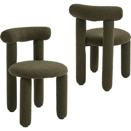 Dining Chairs Set of 2 in Faux Fur Upholstered Modern Leisure Chairs for Kitchen Living Room Restaurant Cafe, Green, Wahson