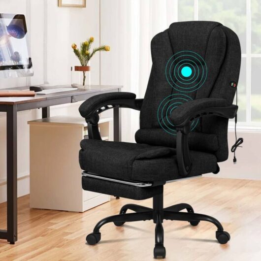 ELFORDSON Massage Office Chair with Footrest Executive Gaming Seat Breathable Fabric Upholstery, Black
