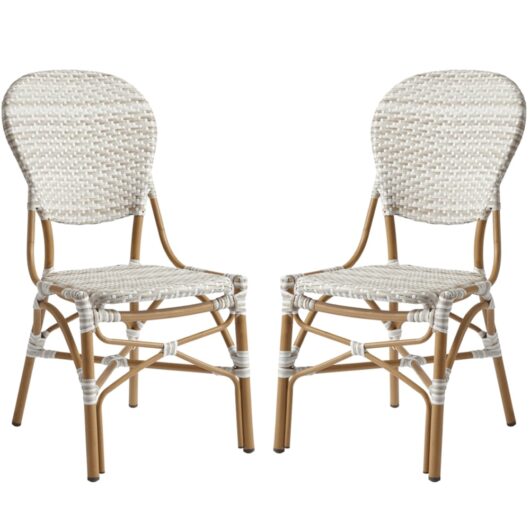 Edinburg Natural Rattan Bar Chairs With Wooden Frame In Pair