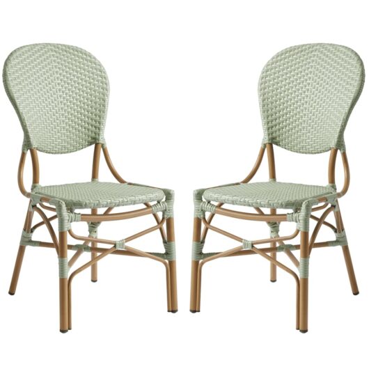 Edinburg Pastel Green Rattan Bar Chairs With Wooden Frame In Pair