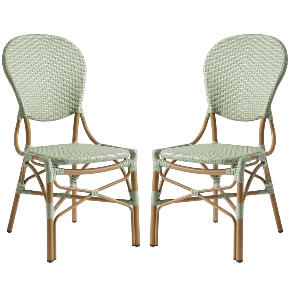 Edinburg Pastel Green Rattan Bar Chairs With Wooden Frame In Pair