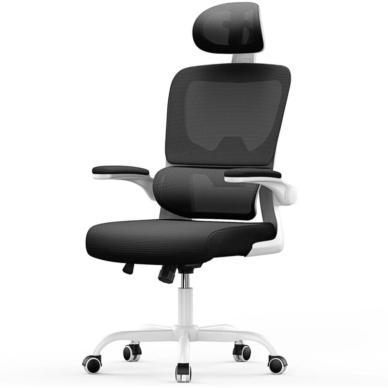 Ergonomic Office Chair Executive Swivel Computer Chair with Headrest Lumbar Support Max Load 150kg Black/White