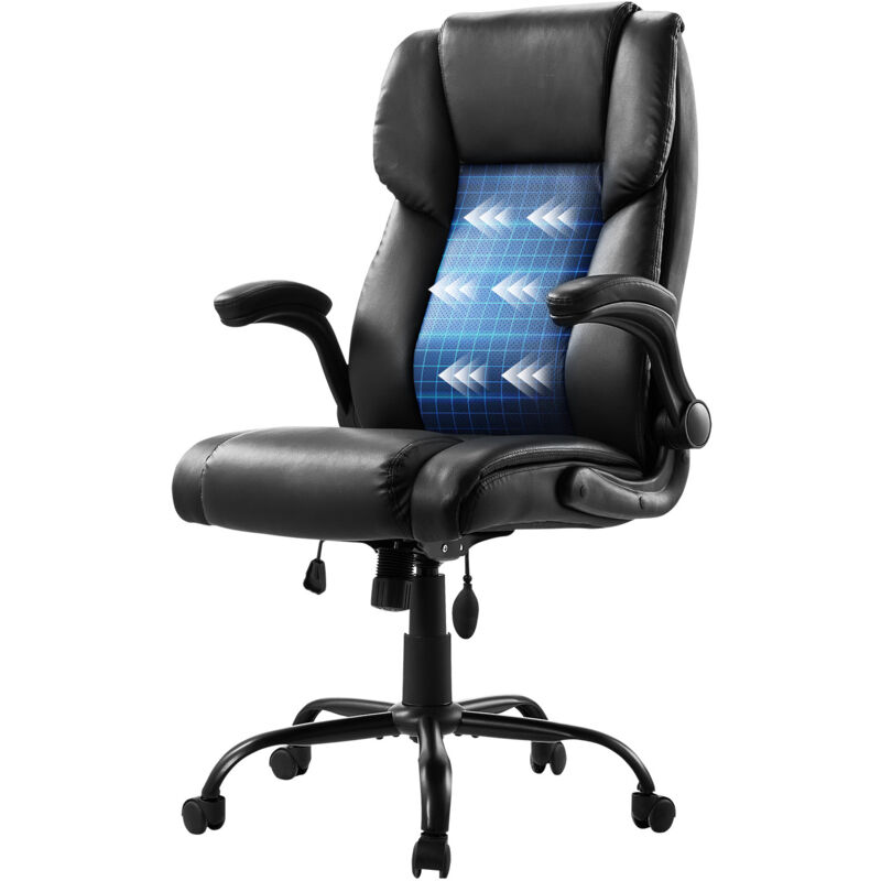 Executive Chair, High Back Office Chair with Flip-up Armrests & Lumbar Support, Ergonomic Desk Chair Adjustable Tilt & Height, pu Leather Swivel