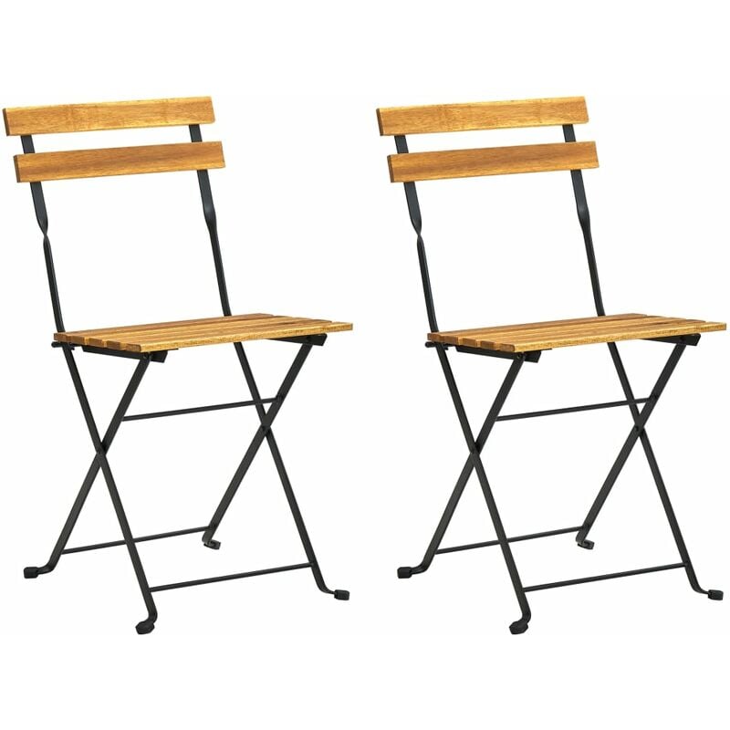 Folding Garden Chairs 2 pcs Steel and Solid Acacia Wood vidaXL