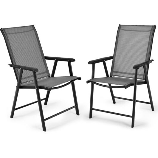 Gymax - Set of 2 Folding Chairs Outdoor Dining Garden Chairs Armchair with Armrests