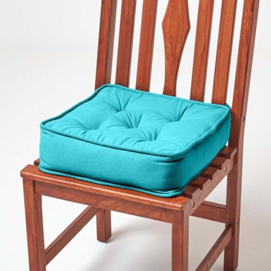 HOMESCAPES Teal Cotton Dining Chair Booster Cushion