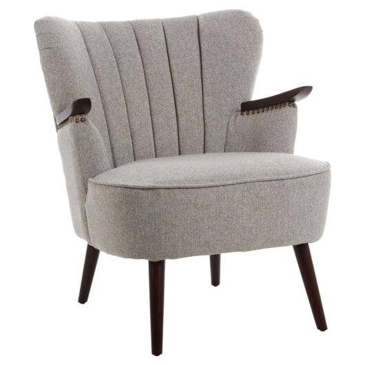 Helsinki Fabric Bedroom Chair With Brown Legs In Taupe