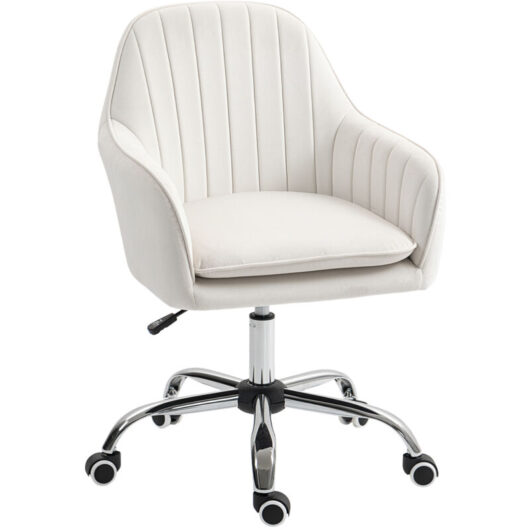 Homcom - Office Chair, Swivel Desk Chair w/ Adjustable Height, Cream White