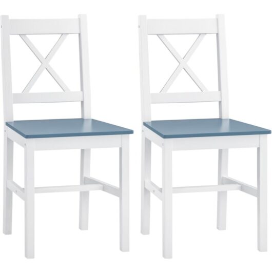 Homcom - Pine Wood Dining Chairs Set of 2 with Cross Back for Living Room, Kitchen White