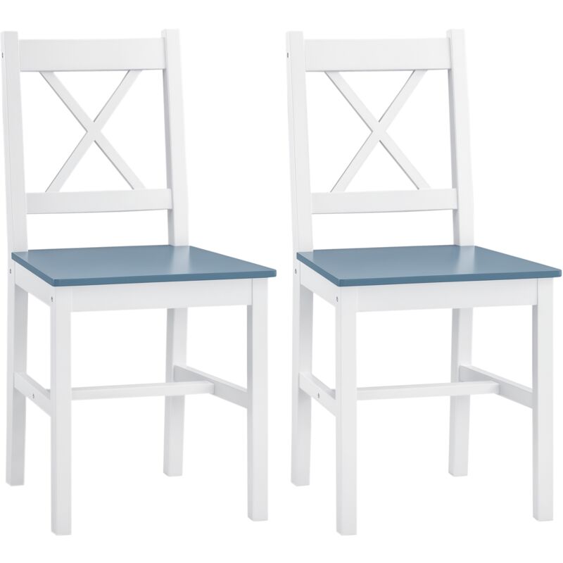 Homcom - Pine Wood Dining Chairs Set of 2 with Cross Back for Living Room, Kitchen White