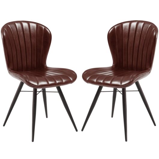 Laramie Claret Red Genuine Leather Side Dining Chairs In Pair