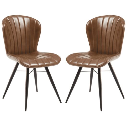Laramie Pecan Brown Genuine Leather Side Dining Chairs In Pair