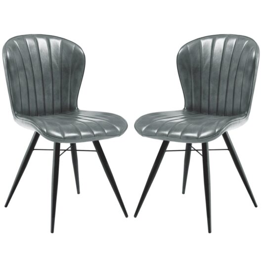 Laramie Steel Grey Genuine Leather Side Dining Chairs In Pair