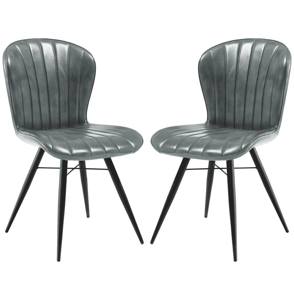 Laramie Steel Grey Genuine Leather Side Dining Chairs In Pair