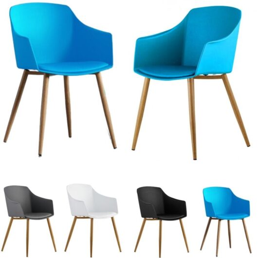 Life Interiors - Set of 2 Eden Modern Plastic Dining Chairs with Faux Leather Cushions and Solid Wood Legs - Armchair for Dining Room Kitchen Office