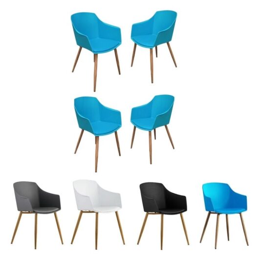 Life Interiors - Set of 4 Eden Modern Plastic Dining Chairs with Faux Leather Cushions and Solid Wood Legs - Armchair for Dining Room Kitchen Office