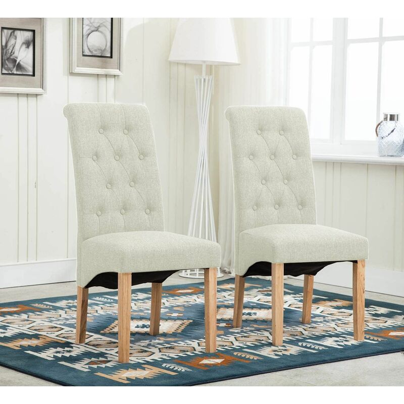 Mcc Direct - 2 x Lined Fabric Dining Chairs Roll Top Scroll High Back home& restaurants beige
