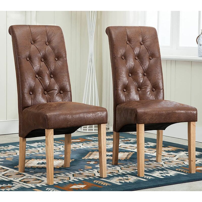 Mcc Direct - 2 x Lined Fabric Dining Chairs Roll Top Scroll High Back home& restaurants brown