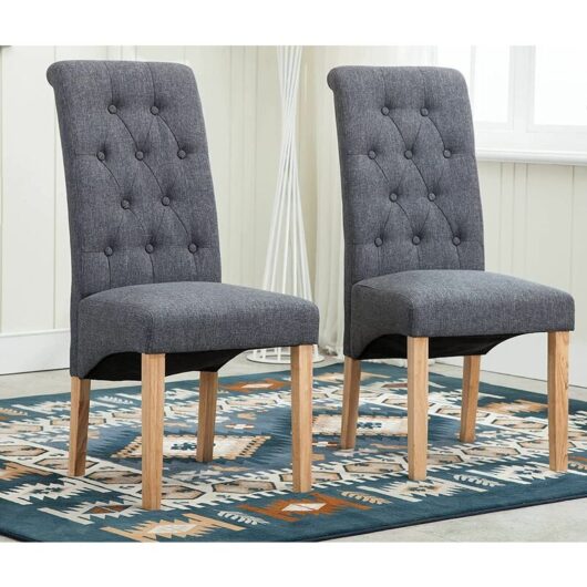 Mcc Direct - 2 x Lined Fabric Dining Chairs Roll Top Scroll High Back home& restaurants grey