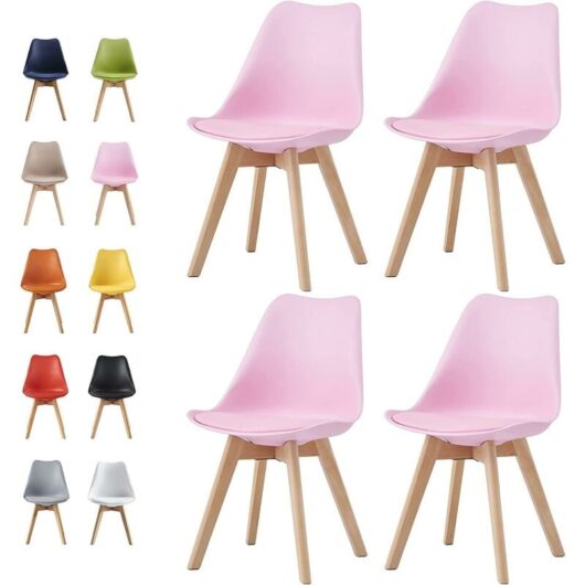 Mcc Direct - Set of 4 Dining Chairs Designer Side Chairs Wooden Home Office Commercial eva pink
