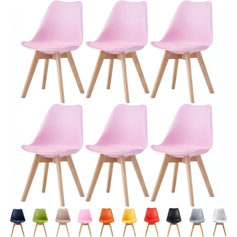 Mcc Direct - Set of 6 Dining Chairs Designer Side Chairs Wooden Home Office Commercial eva pink