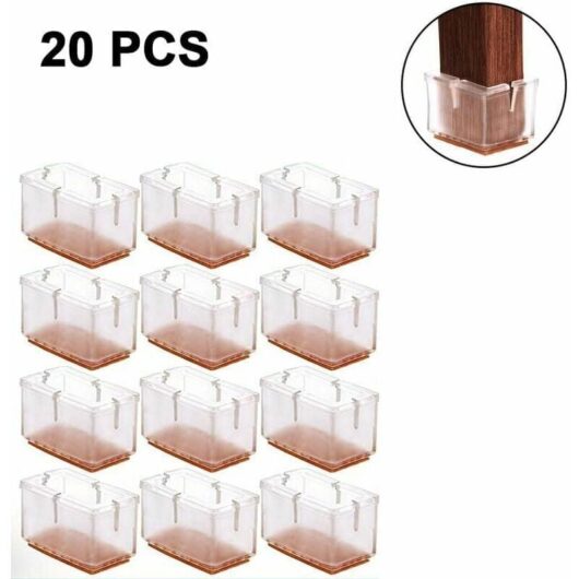 Mumu - 20 Pack Chair Leg Protectors for Wood Floors, Clear Chair Leg Covers, Silicone Chair Leg Protectors for Floors, Rectangle, Applicable Diameter