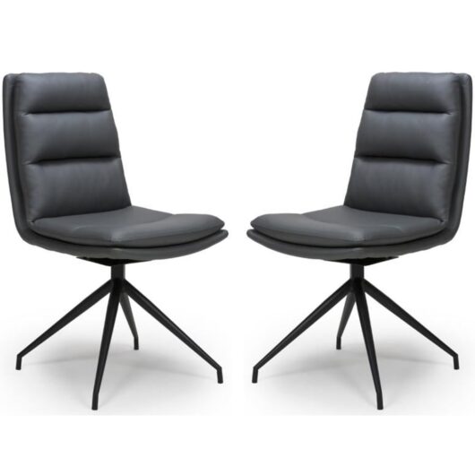 Norton Grey Leather Dining Chairs With Metal Legs In Pair