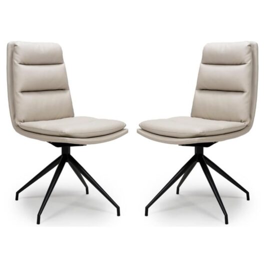 Norton Taupe PVC Fabric Dining Chairs With Metal Legs In Pair
