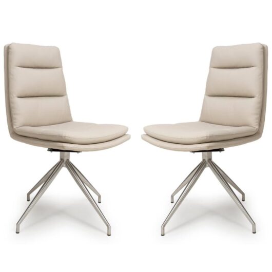 Norton Taupe PVC Fabric Dining Chairs With Steel Legs In Pair