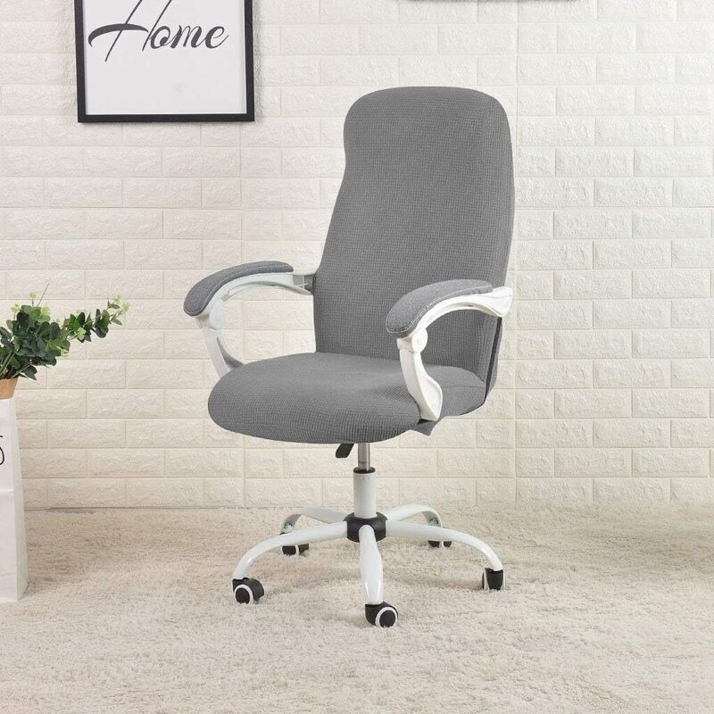 Office Chair Slipcover Water Resistant Grey Stretch Jacquard Computer Chair Cover for Armrest Chairs m