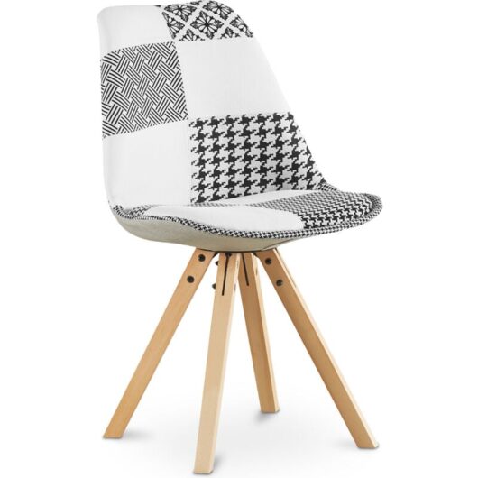 Privatefloor - Dining Chair - Upholstered in Black and White Patchwork - Denisse White / Black