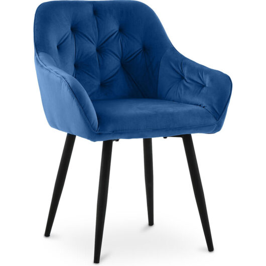 Privatefloor - Dining Chair with Armrests - Upholstered in Velvet - Alene Dark blue