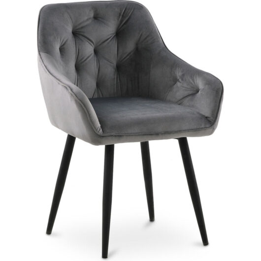 Privatefloor - Dining Chair with Armrests - Upholstered in Velvet - Alene Dark grey