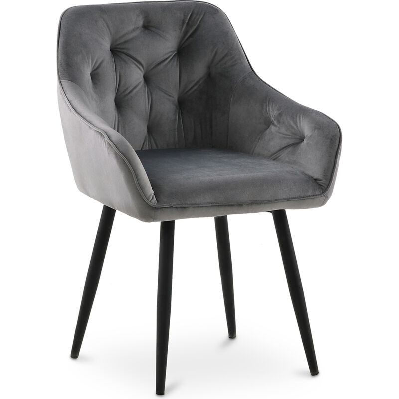 Privatefloor - Dining Chair with Armrests - Upholstered in Velvet - Alene Dark grey