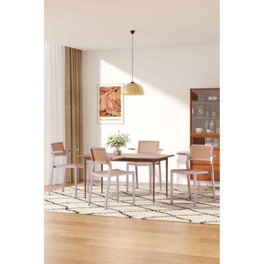 Pseudo-rattan PP Dining Chair Set of 4 with Armrest in Grey