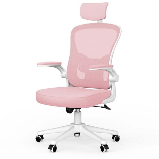 Rattantree - Office Chair Ergonomic Desk Chair Executive Swivel Computer Chair with Headrest Max Load 150kg Pink/White