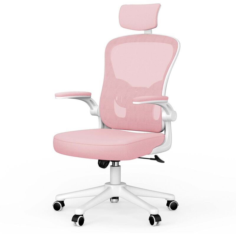 Rattantree - Office Chair Ergonomic Desk Chair Executive Swivel Computer Chair with Headrest Max Load 150kg Pink/White